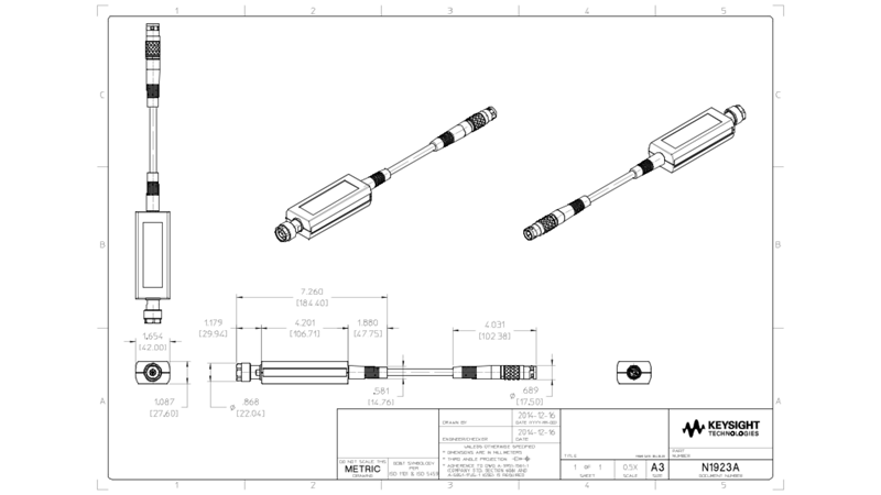N1923A Wideband Power Sensor, 50 MHz to 18 GHz 2D Drawing, PDF Format